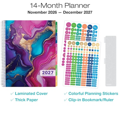 2027 Excello Brands Deluxe Lite 8.5 x 11 Weekly & Monthly Planner, Paperboard Cover, Pink/Purple Marble (ORY27-DL-22)