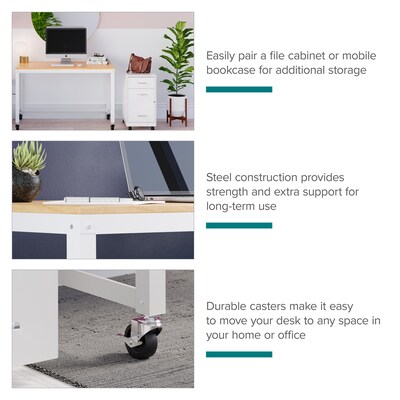 Space Solutions Ready-to-assemble 48" Wide Mobile Metal Desk with Laminate Top, White/Maple (24973)