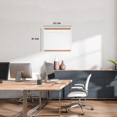 U Brands Pin-It Magnetic Dry Erase Monthly Calendar Board 20 x 16 White Frame