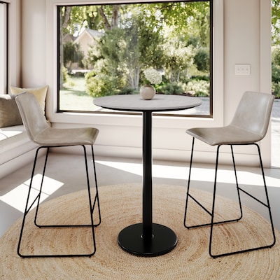 Flash Furniture Acadia 31.25" Round Wooden Dining Table with Round Base, Gray Faux Concrete/Black Base (STRD31CGTR18B)