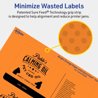 Avery Laser/Inkjet Multipurpose Rectangle Labels, 3" x 6", Bright Orange, 120/Pack (94249)