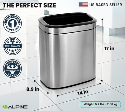 Alpine Industries Stainless Steel Trash Can with Liner, 5.3 Gallon (ALP470-20L)