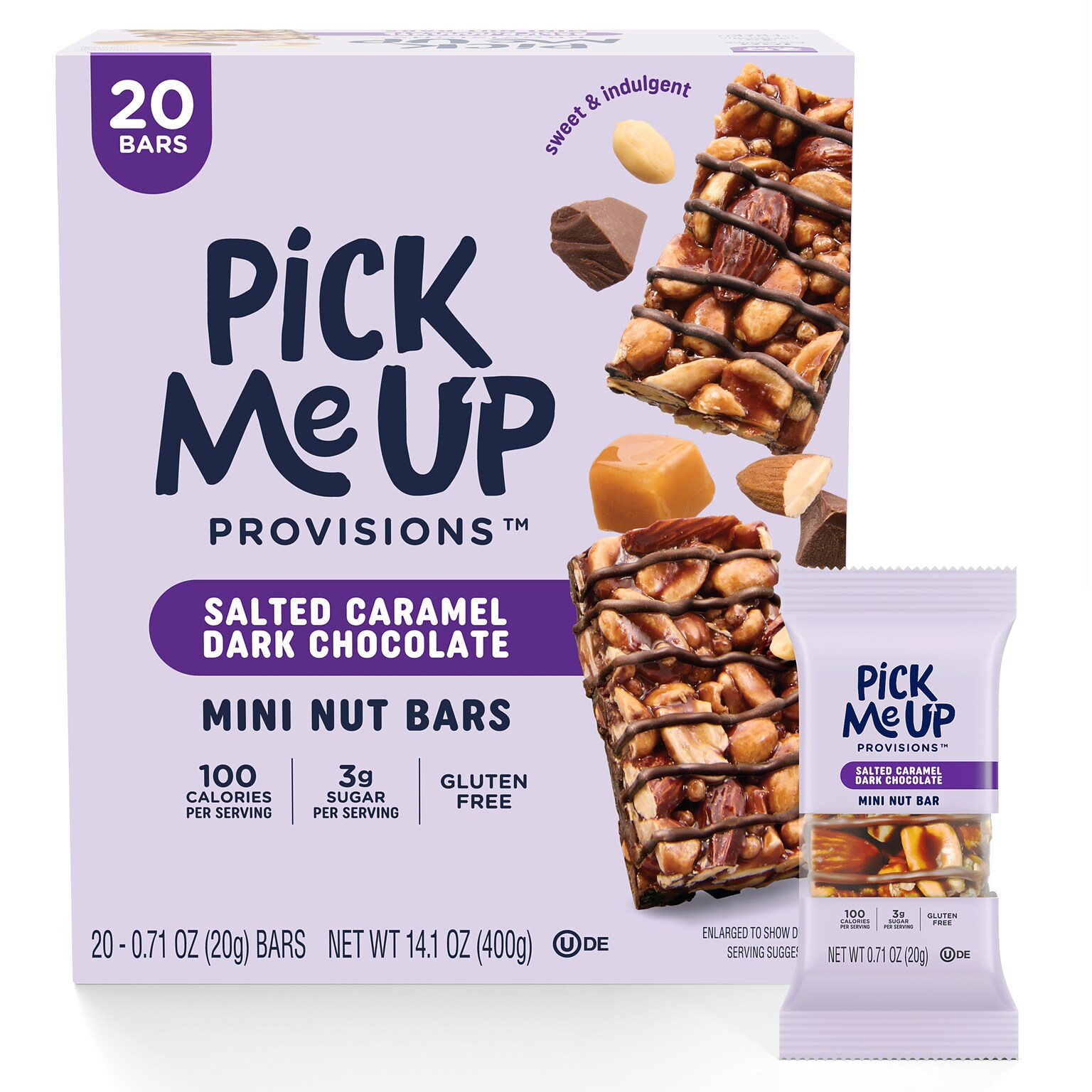 Pick Me Up Provisions™ Mini Gluten Free Salted Caramel Dark Chocolate Nut Bar, 0.7 oz., 20/Box (PM62795)