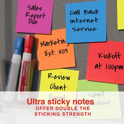 Staples Pop-up Ultra Sticky Notes, 3" x 3", Summer Breeze Collection, 100 Sheets/Pad, 24 Pads/Pack (ST62894)