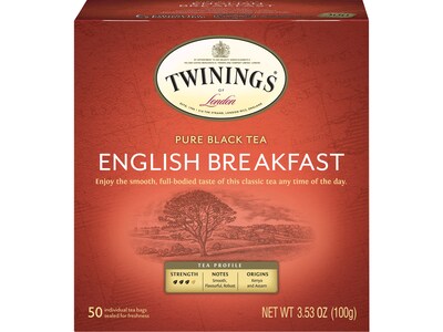 Twinings English Breakfast Black Tea Bags, 3.53 Oz., 50/Box (F05331)