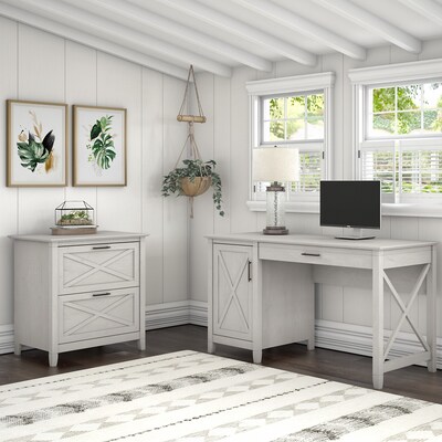 Bush Furniture Key West 54W Computer Desk with Storage and 2-Drawer Lateral File Cabinet, Linen Whi