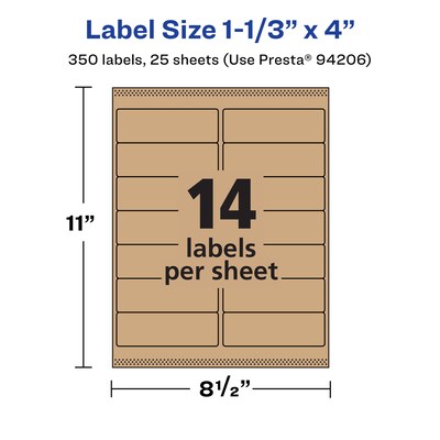 Avery Laser/Inkjet Rectangle Multipurpose Labels, 1-1/3" x 4", Kraft Brown, 350 Labels/Pack ( 94206)