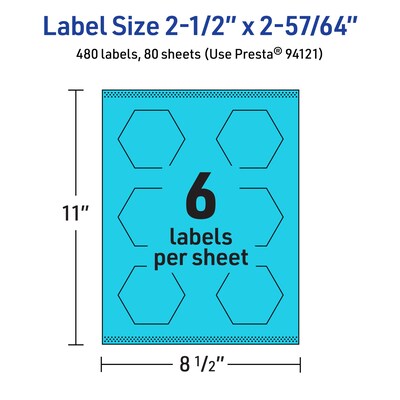 Avery Printable Decorative Edge Multipurpose Labels, 2-1/2" x 2-57/64", Bright Blue, 480/Box (94121)