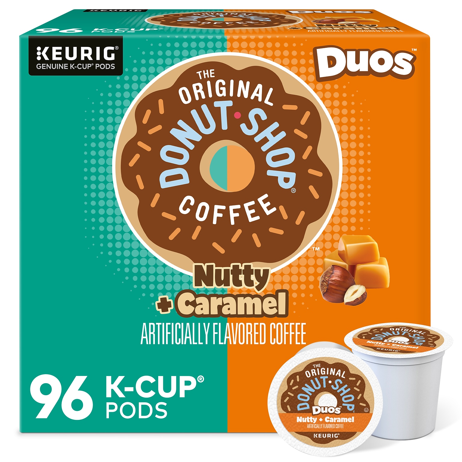 The Original Donut Shop Duos Nutty + Caramel Coffee Keurig® K-Cup® Pods, Medium Roast, 96/Carton (374764CT)