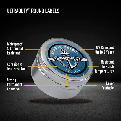 Avery Laser UltraDuty GHS Labels, 2 Dia., White, 12 Labels/Sheet, 50 Sheets/Pack (97217)