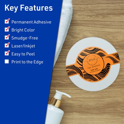 Avery Decorative Edge Multipurpose Labels, 2-3/8 x 8, Bright Orange, 120/Pack (94117)