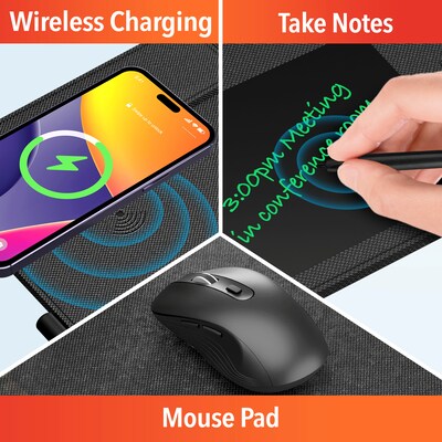 Delton D101 Mouse Pad Workstation with Qi Wireless Charging Pad, Digital Notepad, and Phone Stand, B
