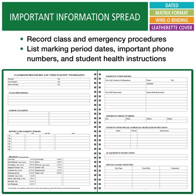 2026-2027 ELAN 8.5" x 11" Academic Weekly & Monthly Teacher Planner, Paperboard Cover, Green (D101-AY26)