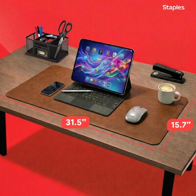 Staples TECH Anti-Slip Faux Leather Desk Pad, 31.5" x 15.7", Brown (ST62544)
