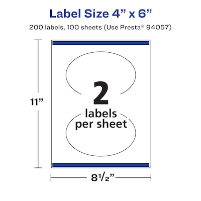 Avery Laser/Inkjet Oval  Waterproof Multipurpose Labels, 6"  Dia, White, 200/Box (94057)