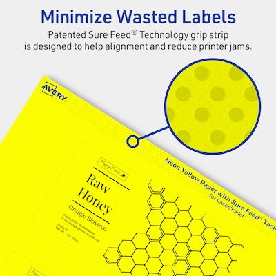 Avery Rectangle Laser/Inkjet Multipurpose Labels, 2.5" x 5", Neon Yellow (120/Box)