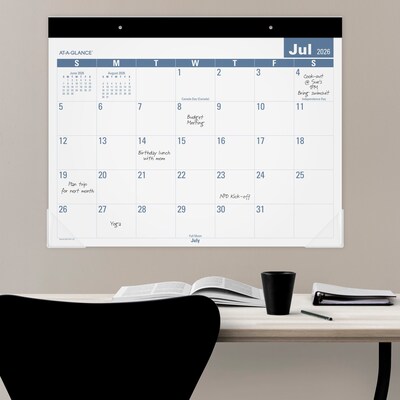 2026-2027 AT-A-GLANCE 21.75" x 17" Academic Monthly Desk Pad Calendar, White & Blue (SKLPAY-32-27)