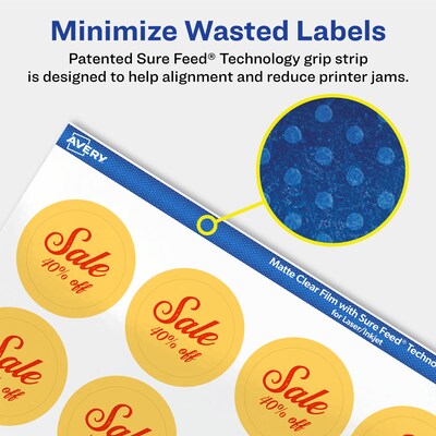 Avery Laser/Inkjet Round Multipurpose Labels, Clear, 30 Labels/Sheet, 10 Sheets/Pack (94505-CMF10)