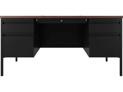 Hirsh 60W Double-Pedestal Teachers Desk, Black/Walnut (22644)