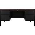 Hirsh 60W Double-Pedestal Teachers Desk, Black/Walnut (22644)