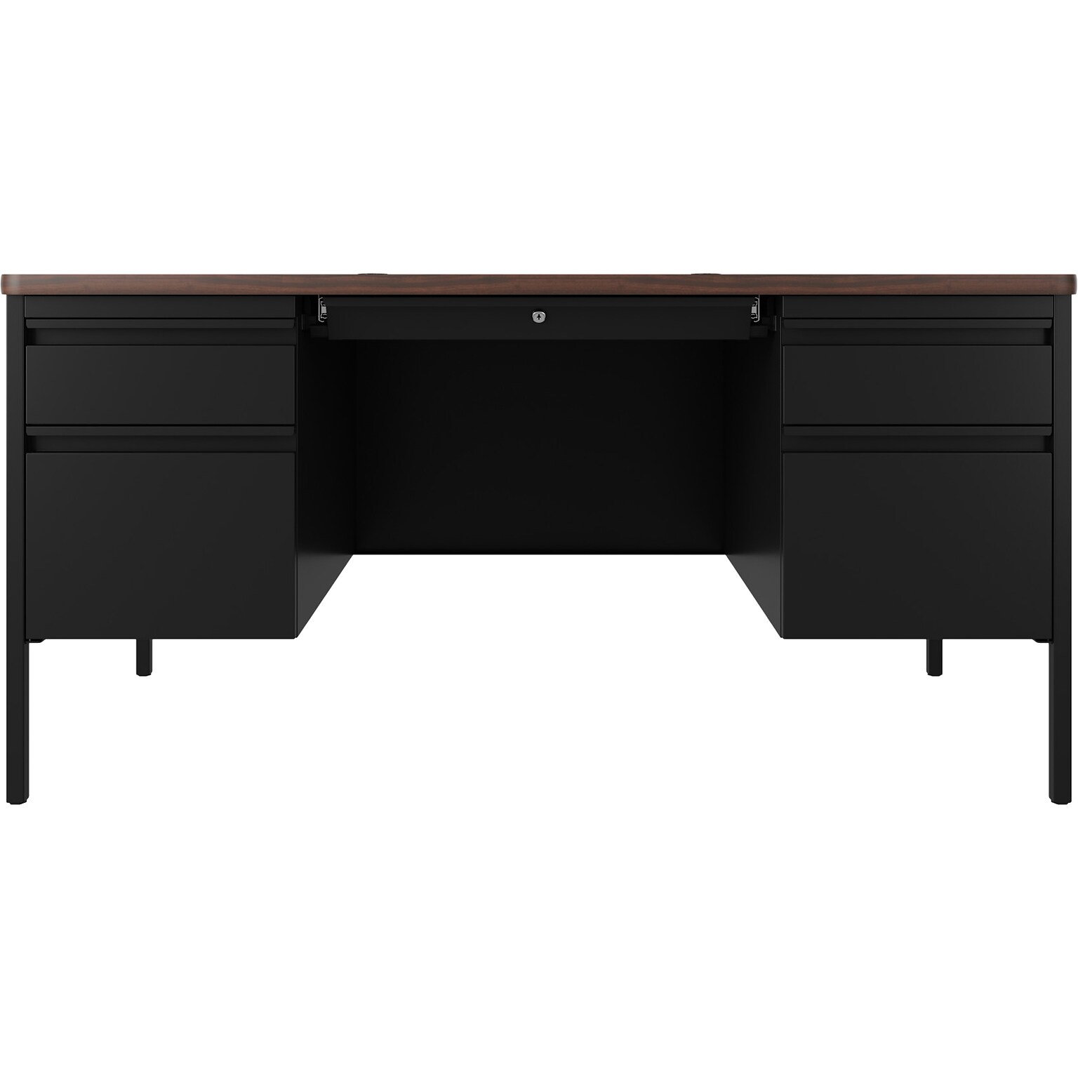 Hirsh 60W Double-Pedestal Teachers Desk, Black/Walnut (22644)