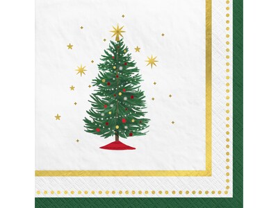 Amscan Joyful Tree Christmas Beverage Napkin, Multicolor, 16/Set, 5 Sets/Pack(502907)