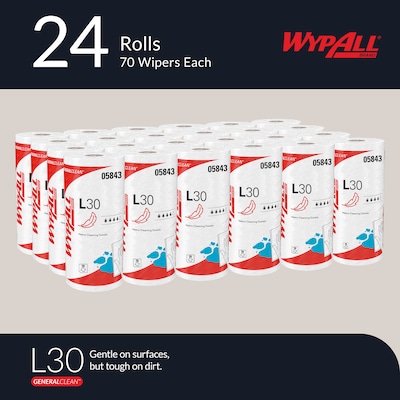 WypAll GeneralClean L30 Durable Fibers Cleaning Wipers, 11 x 10.4, White, 70 Sheets/Roll, 24/Carton (05843)