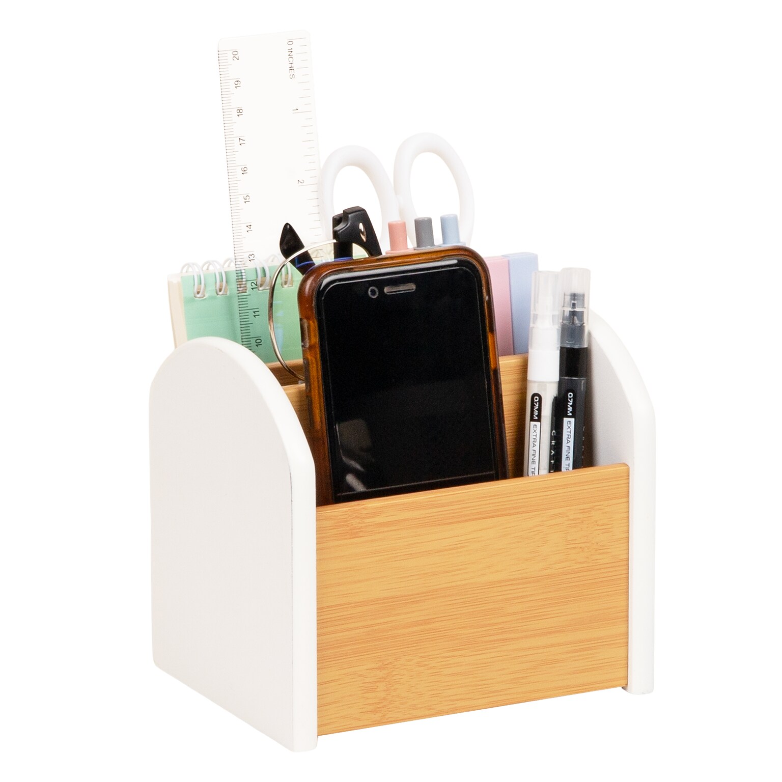 Mind Reader 3-Compartment Wood Desk Organizer, White (ARCHORG-WHT)