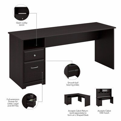 Bush Furniture Cabot 72W Computer Desk with Hutch and Drawers, Espresso Oak (CAB049EPO)