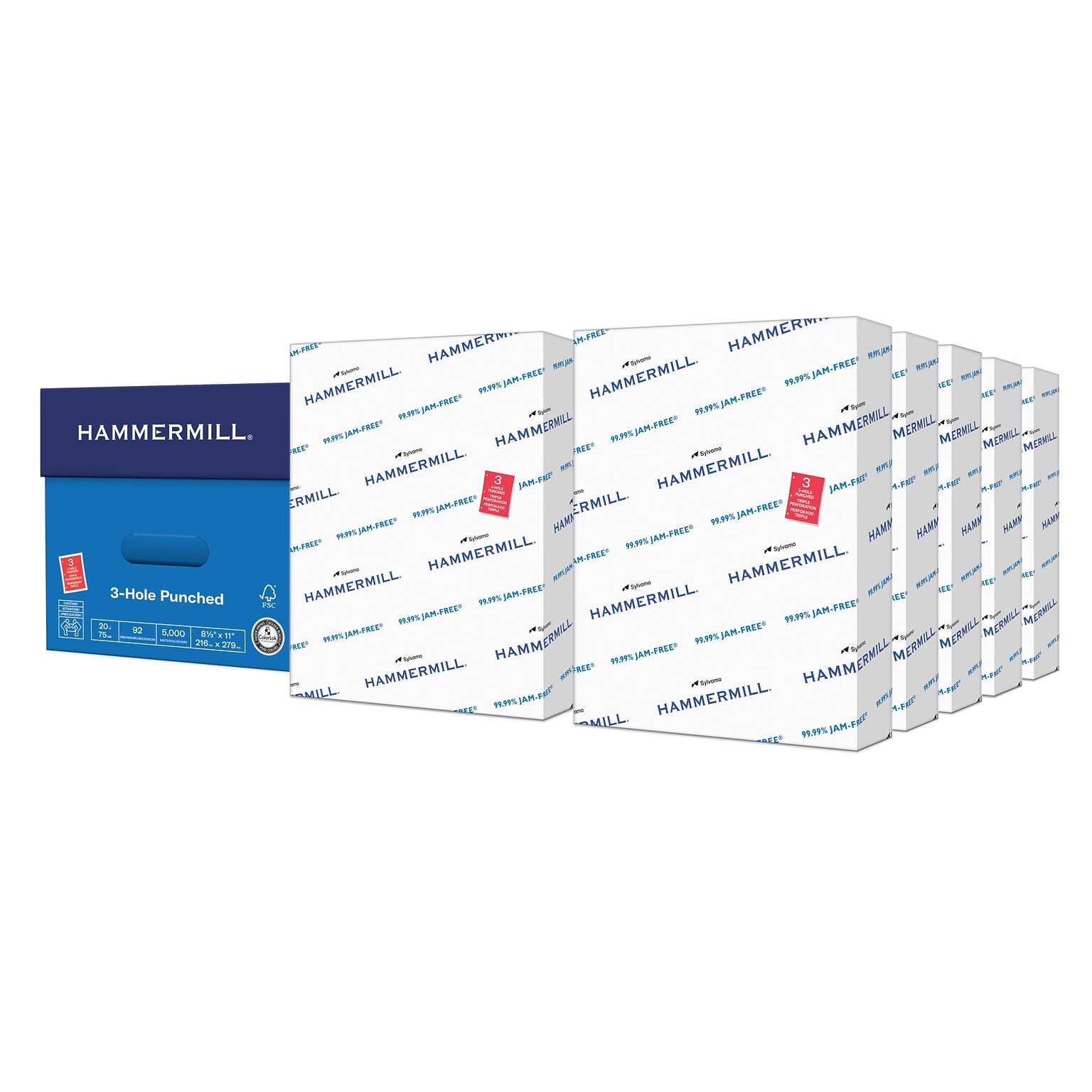 Hammermill Copy Plus 8.5 x 11 3-Hole Punch Copy Paper, 20 lbs., 92 Brightness, 500 Sheets/Ream, 10 Reams/Carton