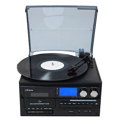 Victor VWRP-4200 Cosmopolitan 8-in-1 Turntable 3-Speed Player CD/MP3/Cassette, AM/FM, Dual Bluetooth, Black
