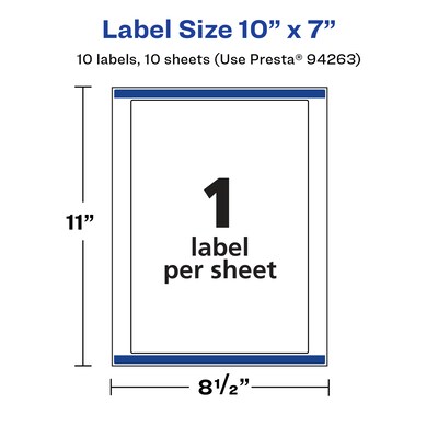 Avery Laser/Inkjet Multipurpose Labels, 7" x ", Glossy White, 10/Pack (94263)