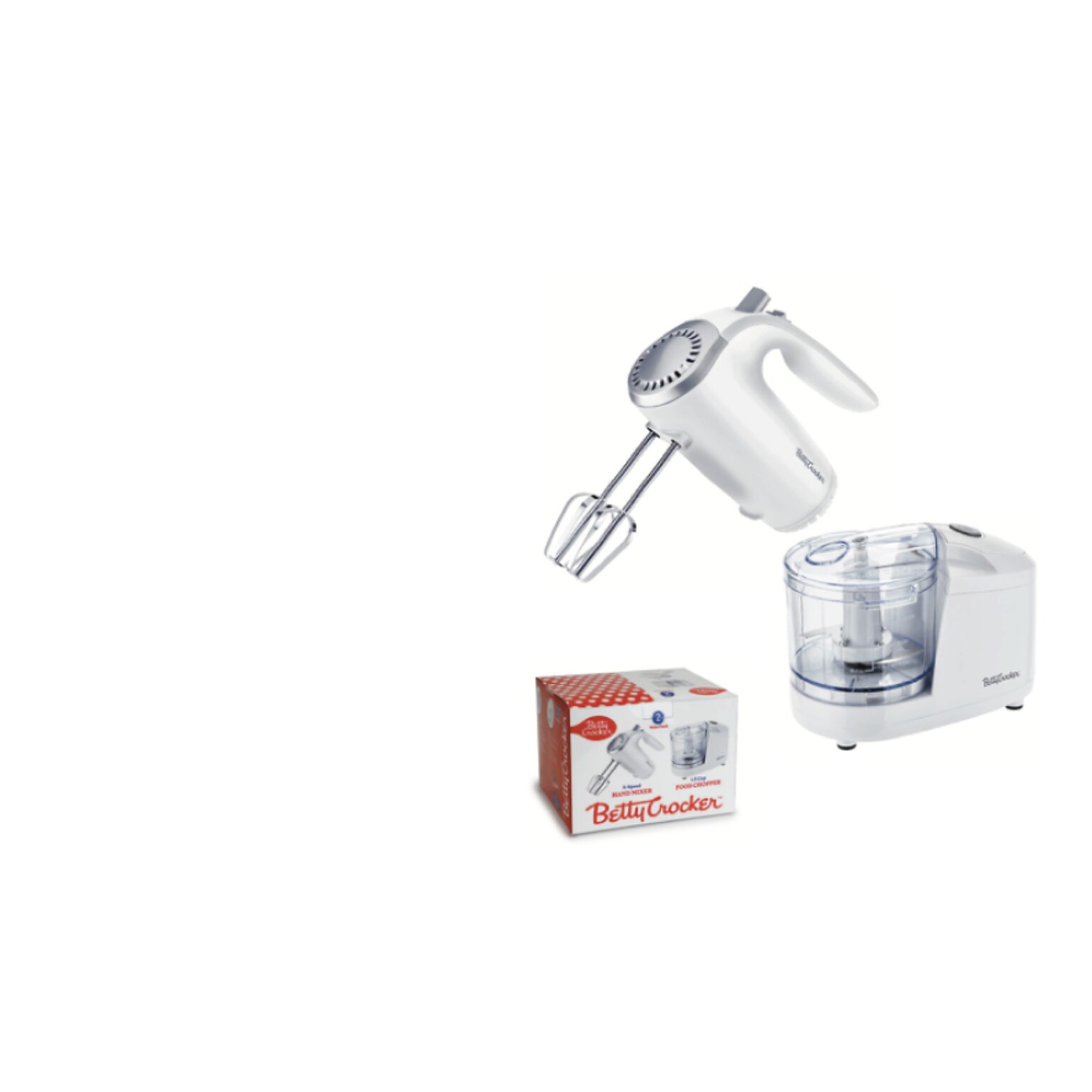 Betty Crocker 2-Piece Combo Set Hand Mixer & Food Chopper, White (BC-7222W)