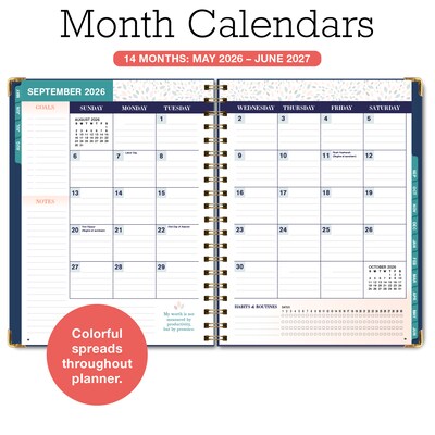 2026-2027 Excello Brands 8.5" x 11" Academic Weekly & Monthly Family Planner, Paperboard Cover, Navy Gold Numbers