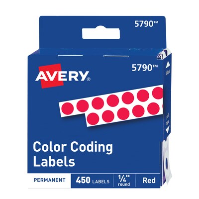 Avery Hand Written Identification & Color Coding Labels, 1/4 Dia., Red, 450/Pack (5790)