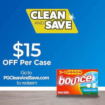 Bounce Outdoor Fresh Fabric Softener Dryer Sheets, 160 Count, 6 Boxes/Carton (80168)