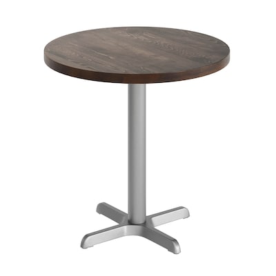 Flash Furniture Bennett 30 Round Wooden Commercial Indoor Table, Dark Brown Top/Silver Base (GSFRD30DBT2222S)