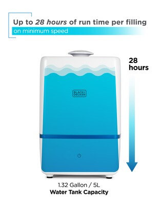 Black & Decker Ultrasonic Cool Mist Tabletop Humidifier, 1.32-Gallon, For Rooms up to 550 sq. ft., White (BUH005)