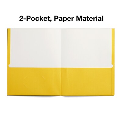 Staples Smooth 2-Pocket Paper Folder, Yellow, 25/Box (50761/27538-CC)