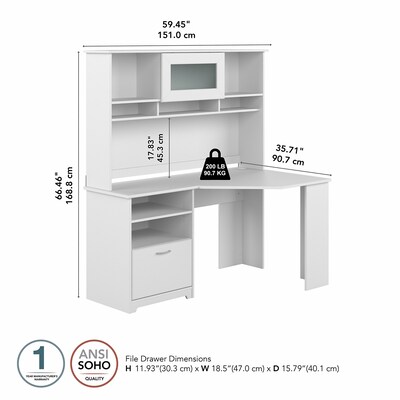 Bush Furniture Cabot 60"W Corner Desk with Hutch, White (CAB008WHN)