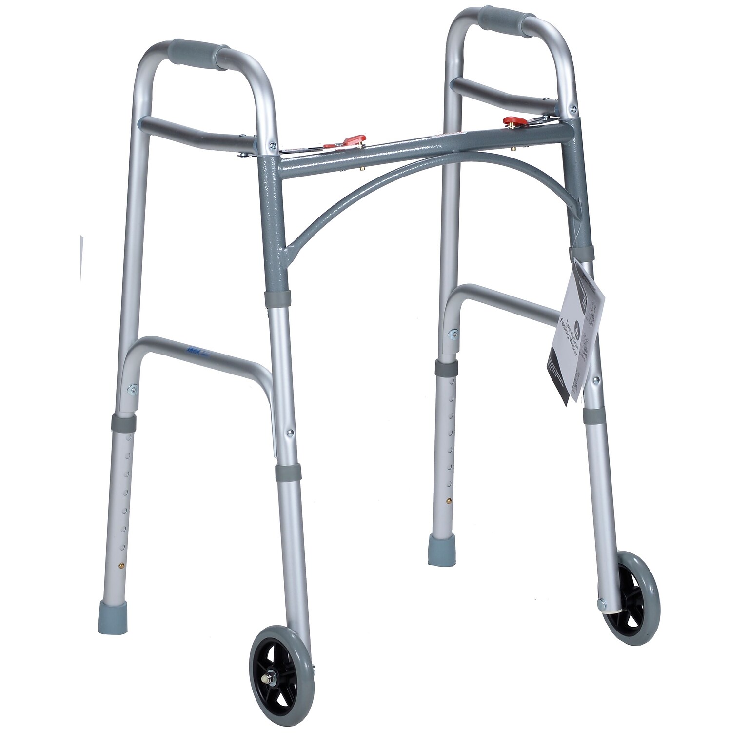 Dynarex Adult Two Button Folding Walker with 5 Wheels (10162)
