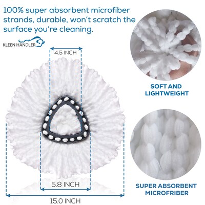 BISON LIFE Kleen Handler Microfiber Spin Mop Head Refill, White, 24/Pack (BPES-SPM-MFR-W-L-1-24A)