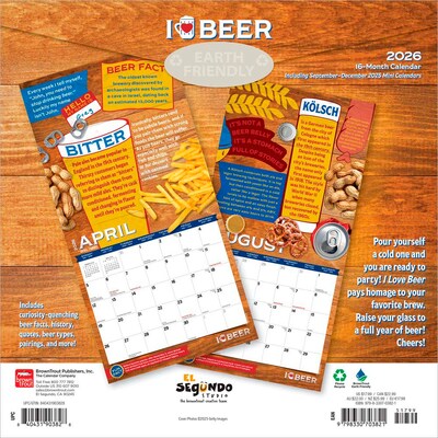 2026 BrownTrout I Love Beer 12 x 12 Monthly Wall Calendar (9798330703821)