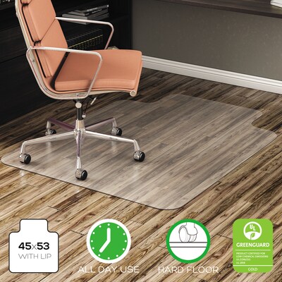 Alera All Day Use Non-Studded Chair Mat for Hard Floors, 45 x 53, Wide Lipped, Clear (CM2E232ALEPL)