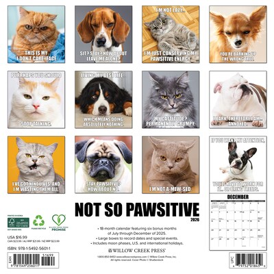 2026 Willow Creek Not So Pawsitive 12 x 12 Monthly Wall Calendar (56011)