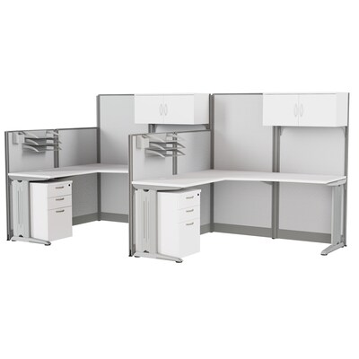 Regency Instant Office 63H x 129W 2 Person L-Shaped Cubicle Panel Workstation with Storage, Pure White (IO008WH)