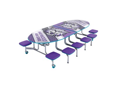AmTab Elliptical Mobile Cafeteria Table w/ 12 Stools, 35" x 121", Assorted Colors (MSE1012)