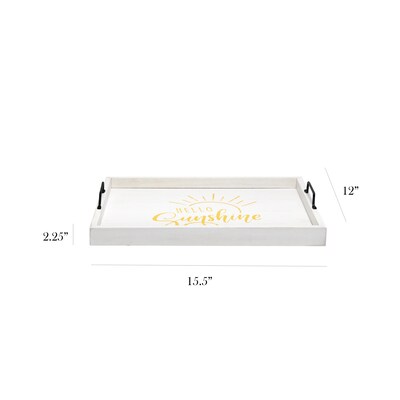 Elegant Designs Hello Sunshine Decorative Wood Serving Tray w/ Handles, 15.50 x 12, White Wash (