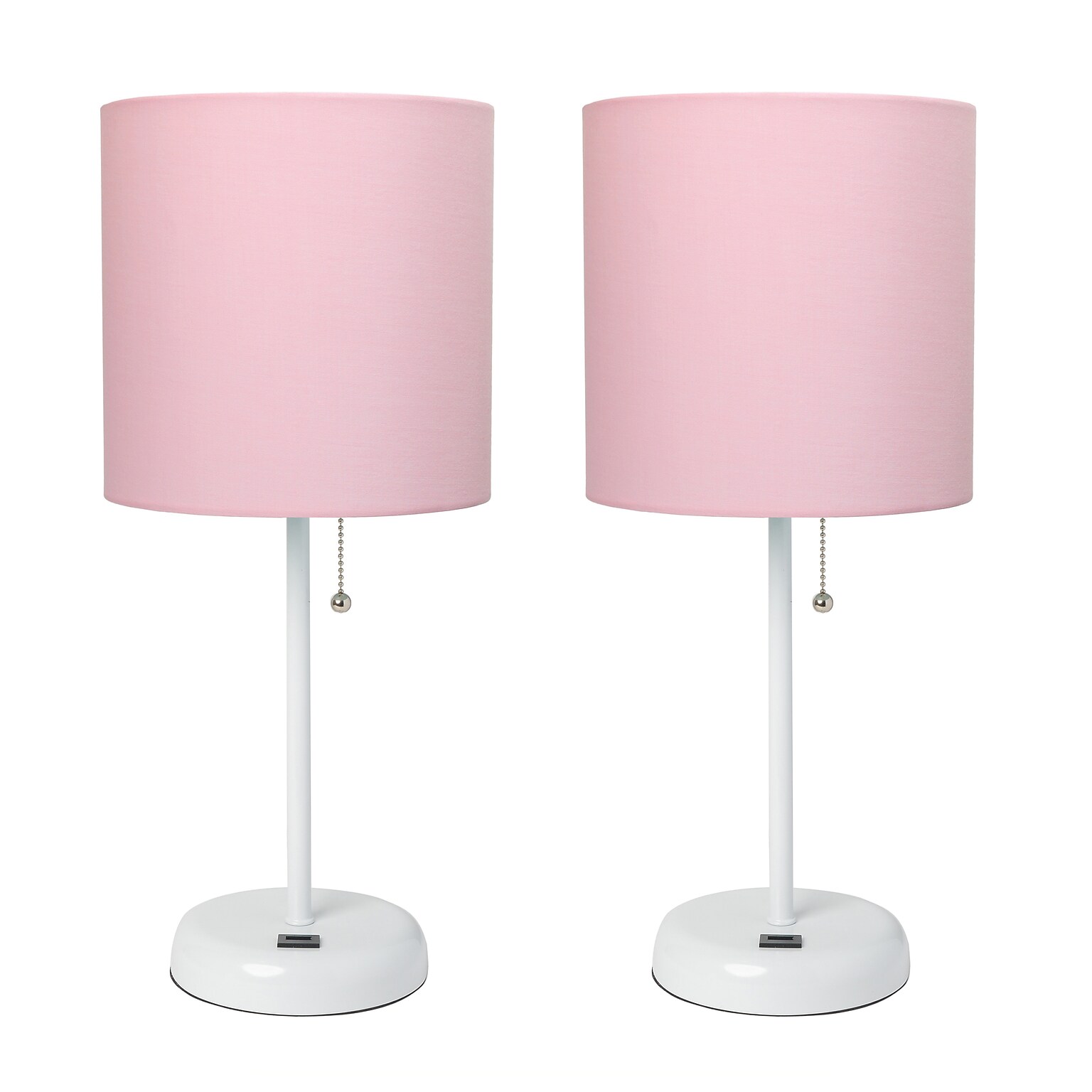 Creekwood Home Oslo Duo 19.5 LED Table Lamp with USB Port, White Base/Light Pink Shade, 2/Set (CWT-2011-PO-2PK)