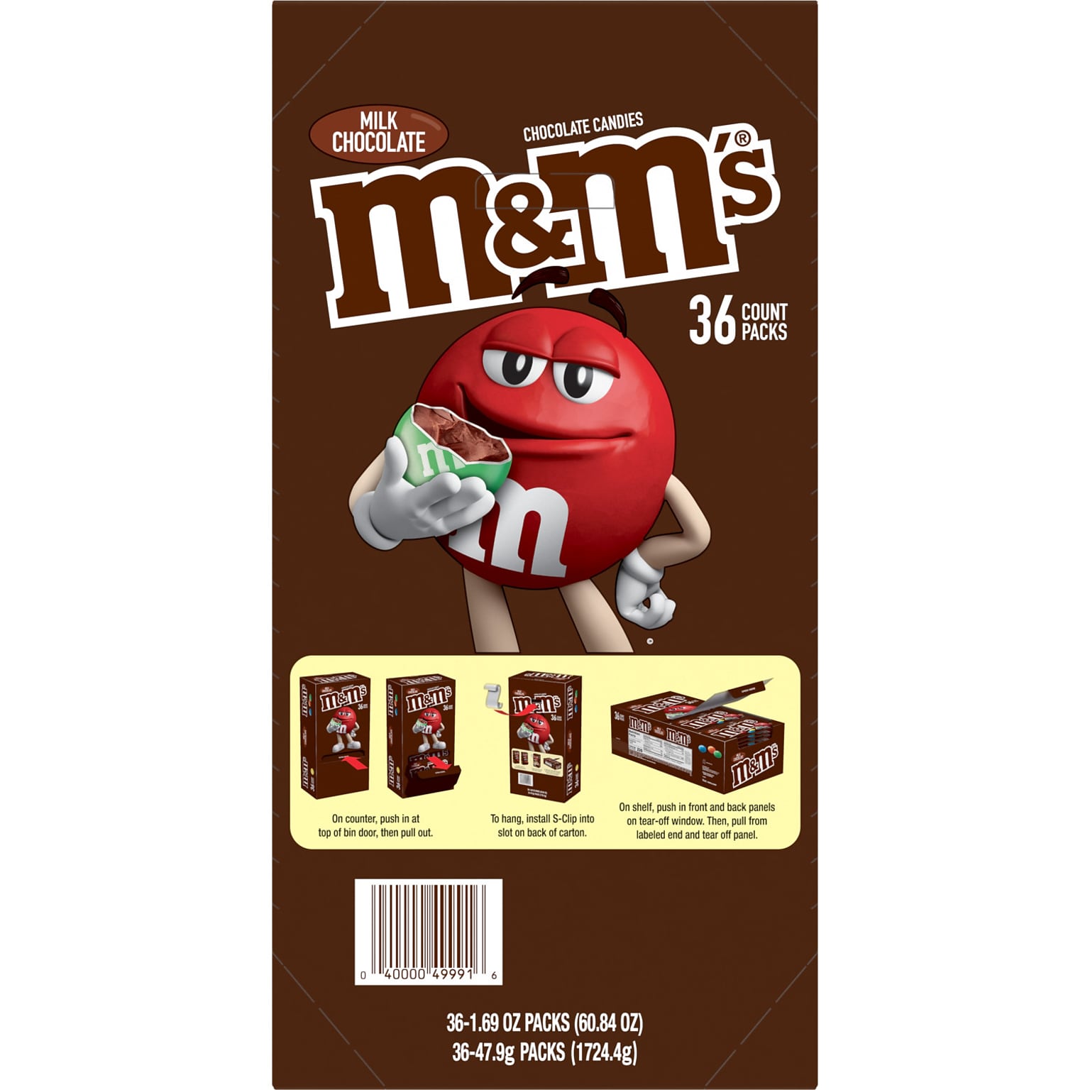 M&Ms Milk Chocolate Pieces, 1.69 oz., 36/Box (MMM49990)